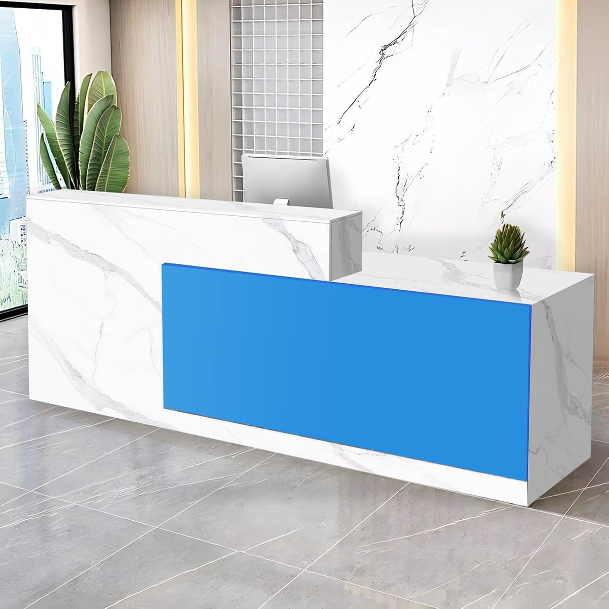 Reception Desk with Counter Modern Checkout Counter with Lockable Drawer Keyboard Tray Receptionist Desk for Office Salon Reception Table V Right 79inch/200cm