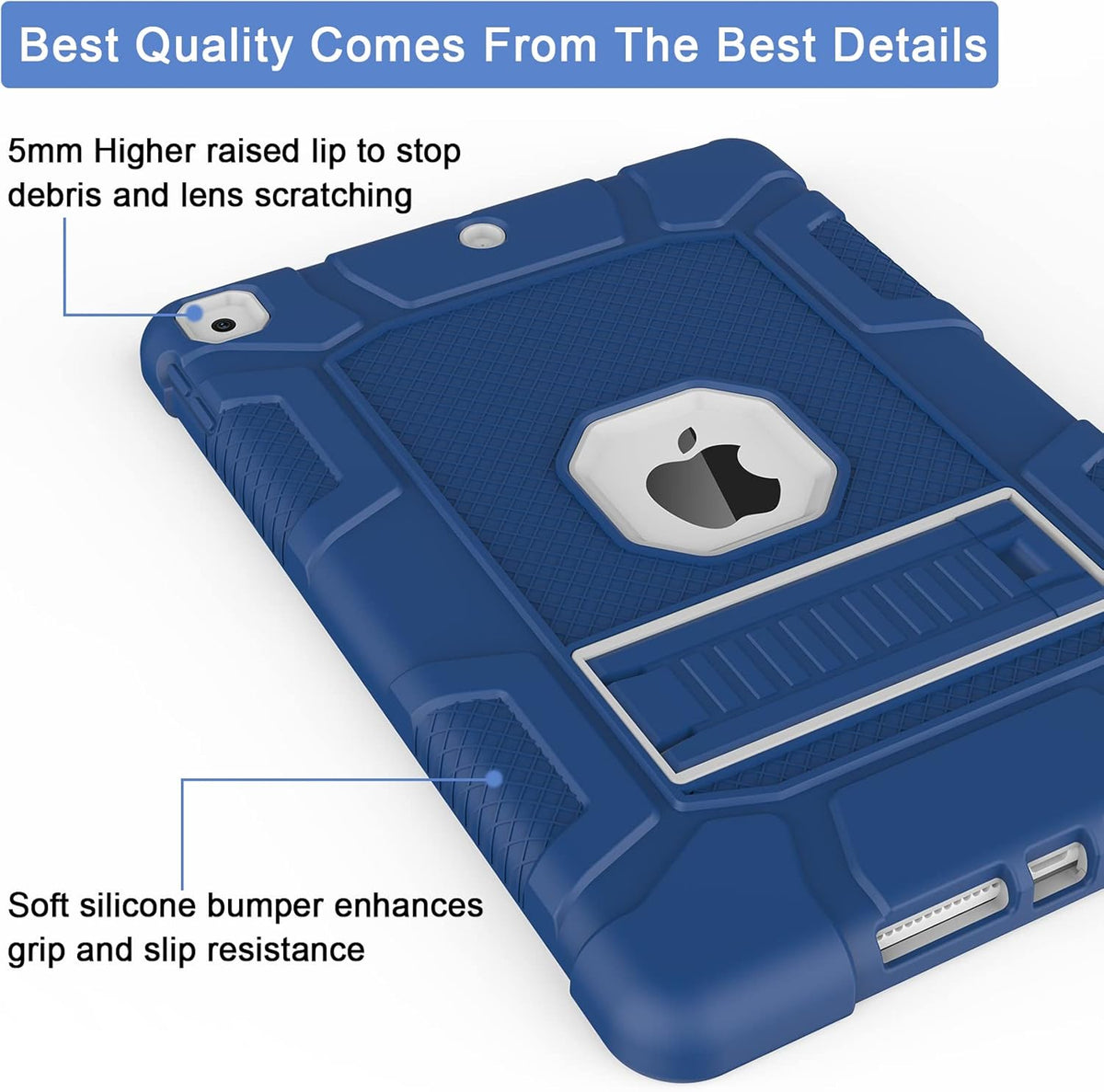Rantice iPad 9th Generation Case, iPad 8th Generation Case, iPad 7th Generation Case, Hybrid Shockproof Rugged Drop Protection Cover with Kickstand for iPad 10.2'' (Navy+Gray)