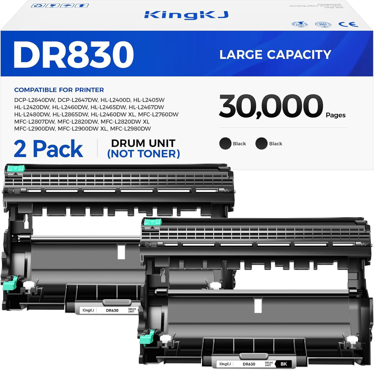 DR830 Drum Unit (Not Toner) 2-Pack Replacement for Brother DR-830 Imaging Drum Compatible for HL-L2460DW HL-L2405W HL-L2480DW MFC-L2820DW DCP-L2640DW MFC-L2900DW HL-L2400D HL-L2460DW XL Laser Printer