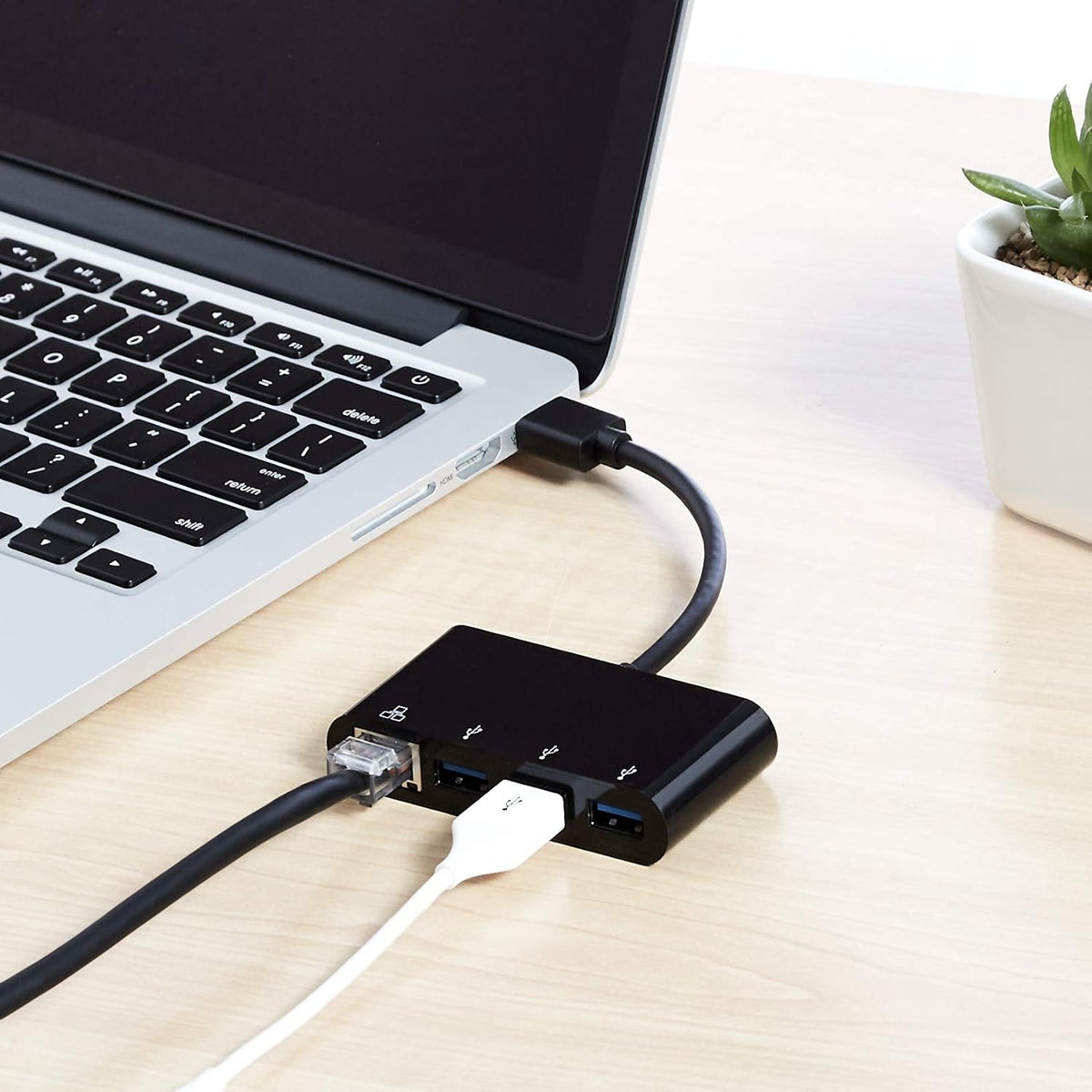 Amazon Basics 4-Port Adapter With 3 USB 3.0 USB-A Ports & 1 RJ45 Gigabit Ethernet Port, Black