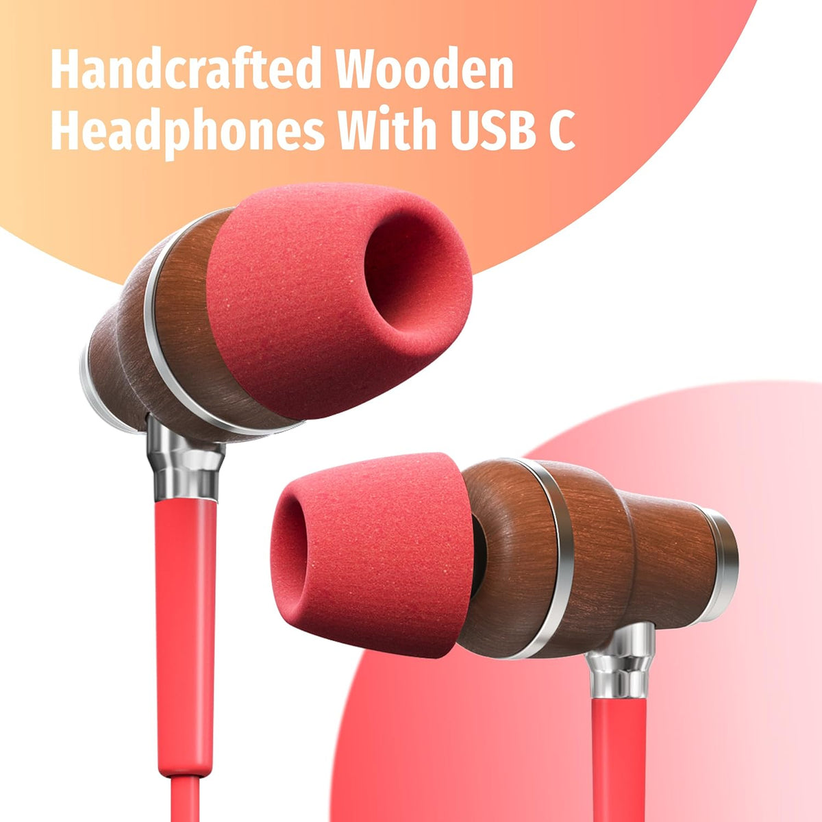 Symphonized Premium Wooden iPhone Earphones Wired (USB C) Deep Bass Sound, 3D Sound, Microphone Volume Control, 90% Noise Cancelling for Type C Devices. Earphones for iPhone 15 to 16 & Android