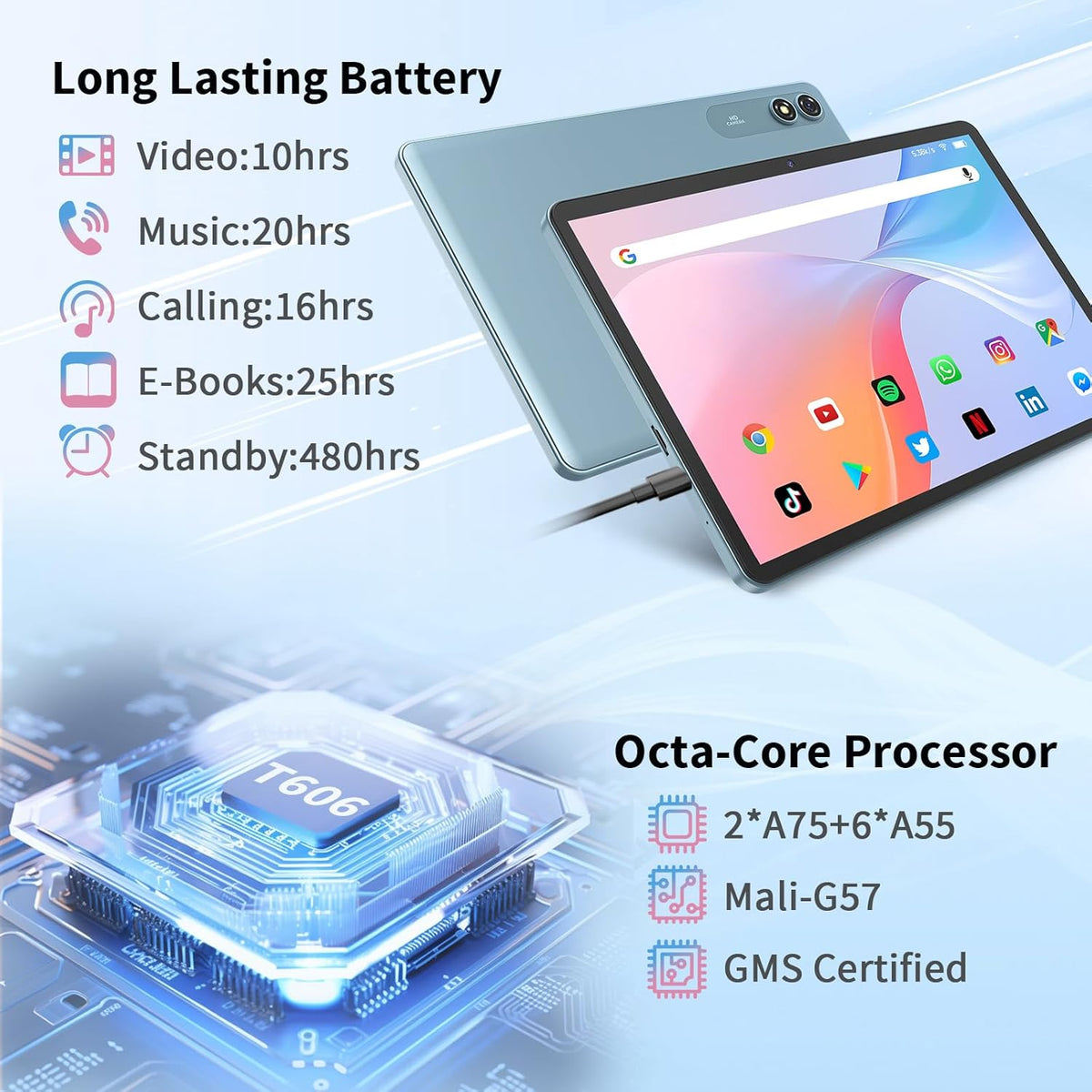 Android Tablet with Keyboard,10 inch Android 15 tablet, 24GB RAM 128GB ROM, 1TB Expand, Octa-Core, Widevine L1, 2.4G/5G WiFi, 8000mAh, Bluetooth, GMS, 2 in 1 Tablet with Case, Mouse, Stylus（Green）