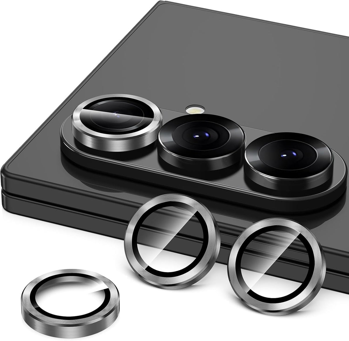 for Samsung Galaxy Z Fold 7 Camera Lens Protector, Individual Metal Ring Tempered Glass Lens Cover, [Strong Adsorption] Scratch Resistant Ultra-Thin HD Clear Lens Cover, 1 Set-Black