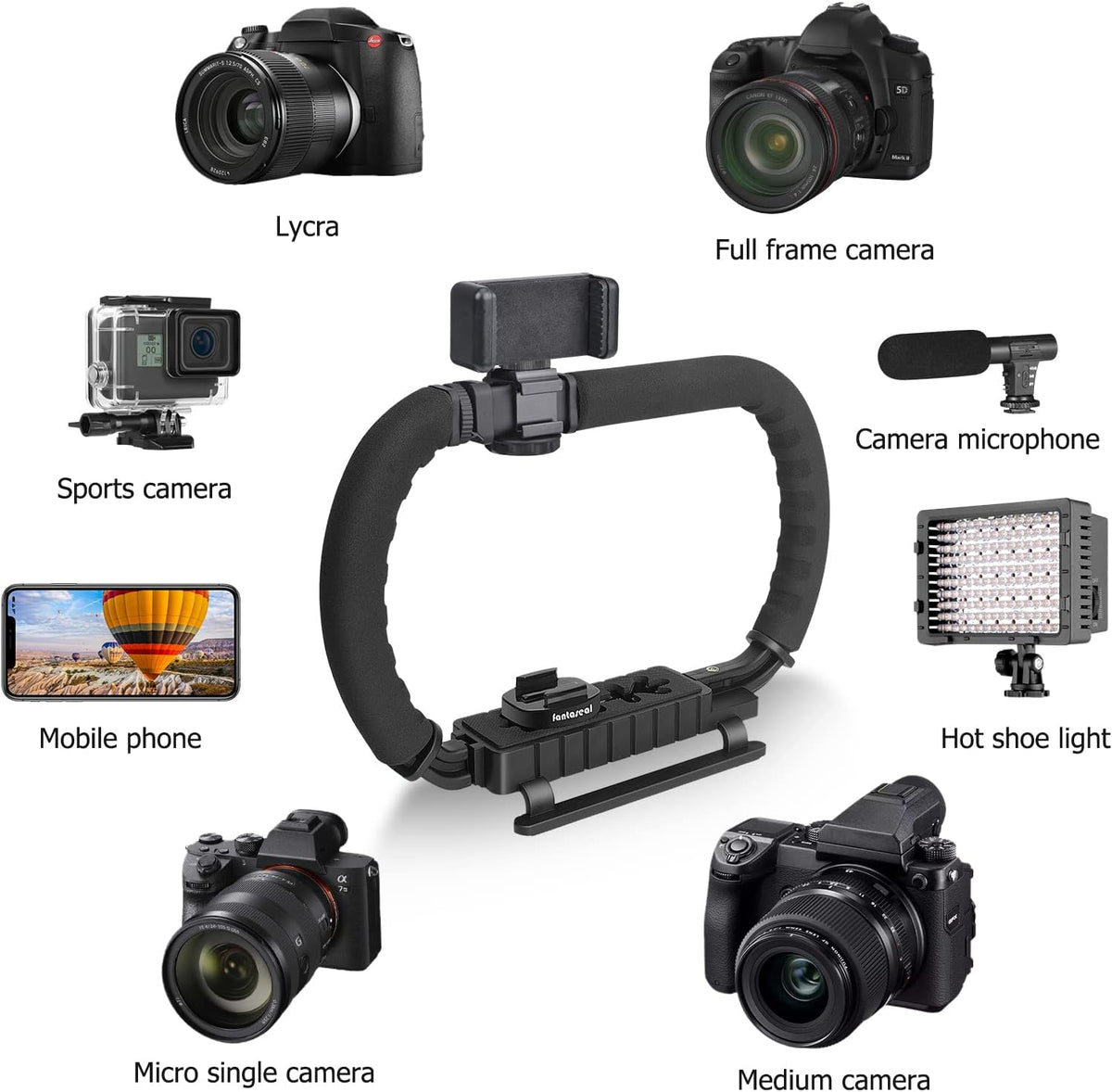 3-Shoe DSLR/Mirrorless/Action Camera Camcorder Phone Stabilizer Expansion Cage Mount Moviemaking Holder Rig YouTube Tiktok Vlogging Video Kit Compatible with GoPro Canon Nikon Sony iPhone Android