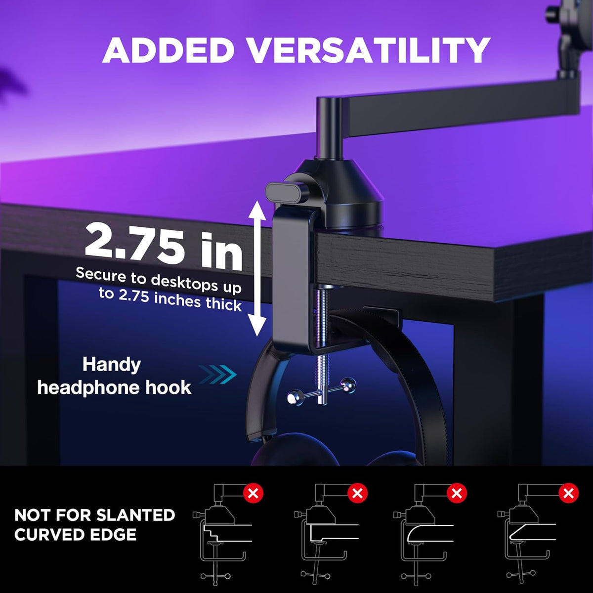 InnoGear Low Profile Mic Arm, 360° Rotatable Microphone Boom Arm Mic Stand for Fifine AM8 K669B Blue Yeti HyperX QuadCast SoloCast AT2020, with Mic Clip 3/8" to 5/8", 3/8" to 1/4" Adapter, Black