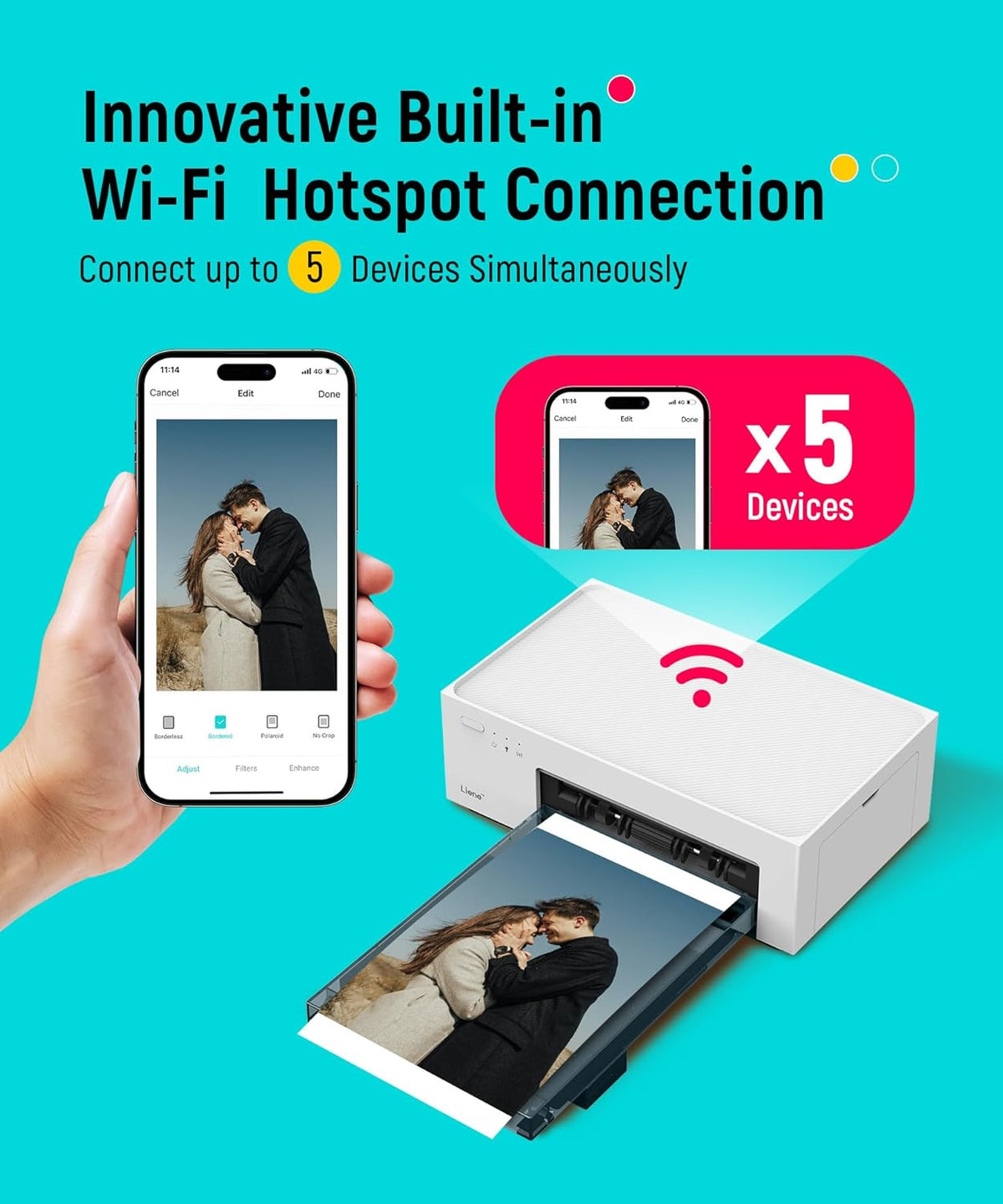 Liene M100 4x6'' Photo Printer, Phone Printer 100 Sheets & 3 Cartridges, Full-Color Photo, Portable Instant Photo Printer for iPhone Android, Thermal Dye Sublimation, Wi-Fi Picture Printer 100 Papers