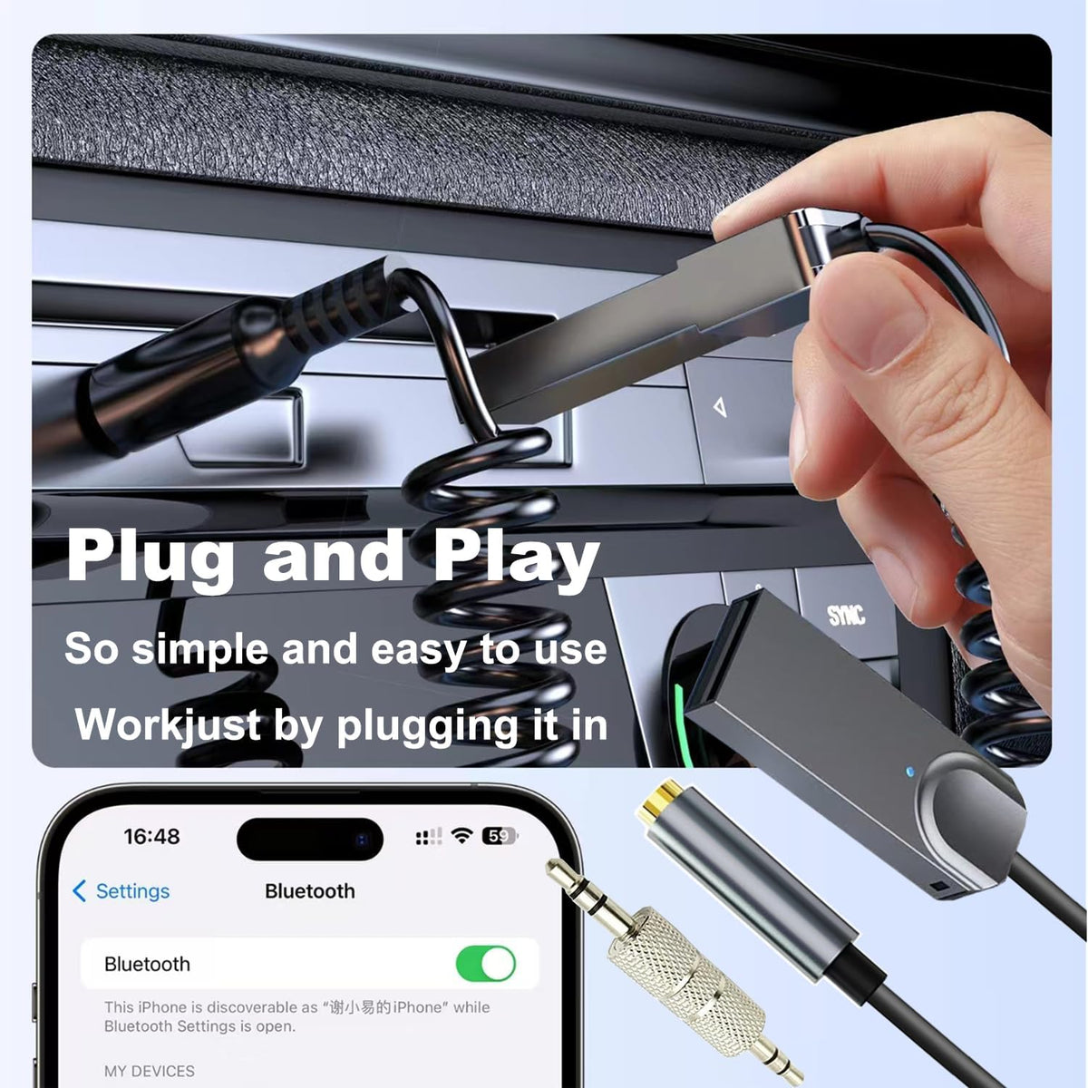 GLOBELEC 5.3 3.5mm Bluetooth to Aux Adapter for Car,USB Female BT Receiver,Aux to Bluetooth Adapter,Compatible