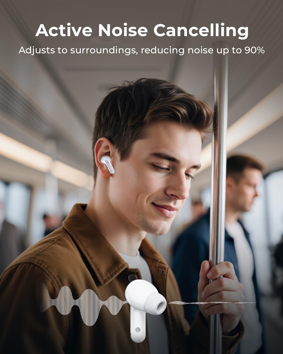 Wireless Earbuds, Ear Buds Active Noise Cancelling with Charging Case, 6.0 Bluetooth Earbuds with AI Clear Calls, 40H Playtime for Sports & Working, Stereo Sound Headphones for iPhone/Android/iPad