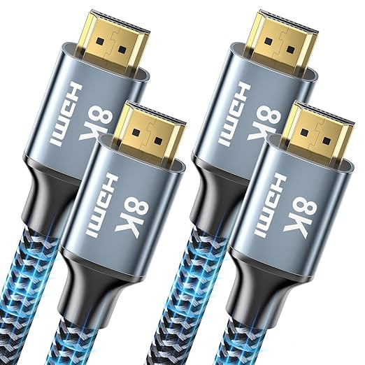 CABNEER 8K HDMI Cable 12 ft 2Pack, 48Gbps High Speed HDMI 2.1 Cable, Braided HDMI Cable 2.1 8K 60Hz 4K 120Hz Support for HDR eARC HDCP 2.2/2.3, HDMI Cord Compatible with HDTV, Laptop, Monitor, PC