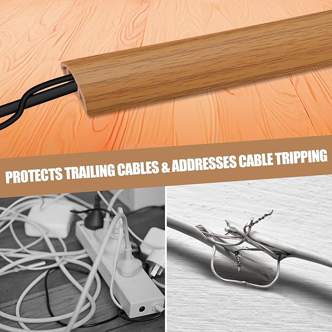 Floor Cord Cover Self Adhesive Cord Hider,3.3FT Cable Management, Extension Strip Protector for Wires, Prevent Cable Trips for Offices, Gyms, Exhibitions Cavity:0.47"(W) x 0.35"(H) Brown Wood