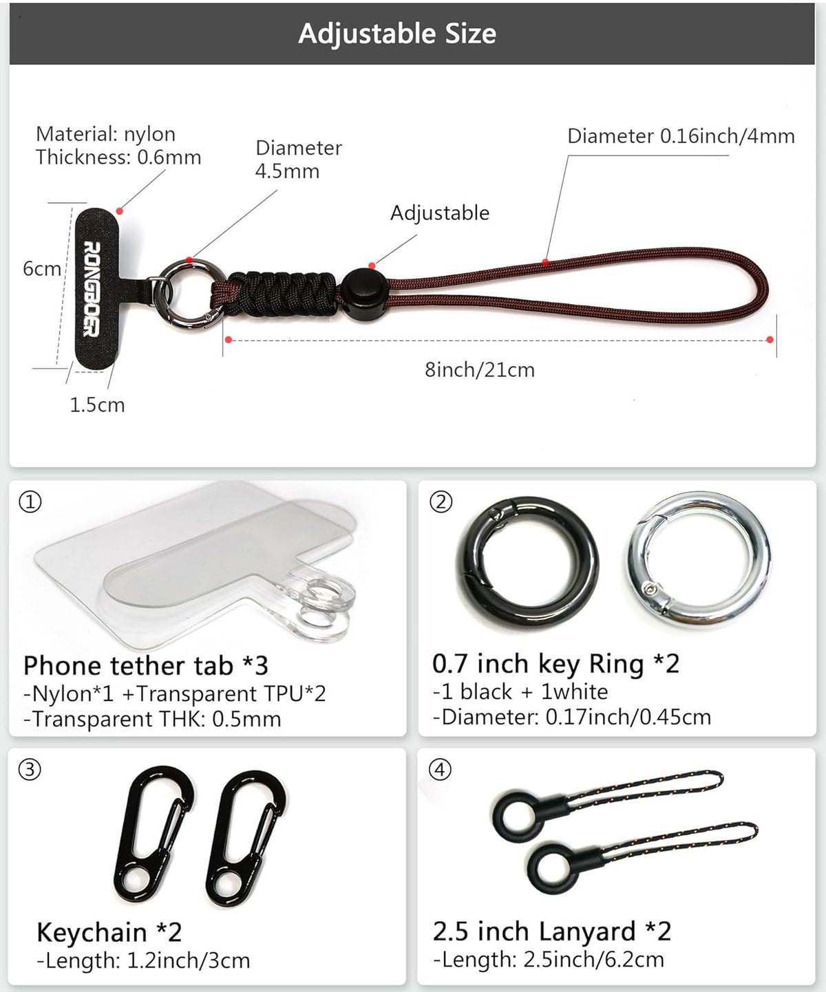Cell Phone Lanyard Wrist Strap,Key Lanyard for Women,Phone Charms Strap,Short Wrist Lanyard for Keys,Keychain Lanyard (Coffee Black)