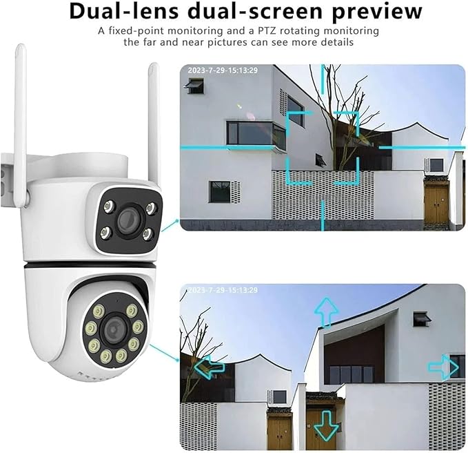 10MP Dual-Lens 5G WiFi Camera PTZ Outdoor 4K HD Dual Screen Home Security-Protection Camera Color Night Vision Surveillance(AU Plug8MP NO SD Card)