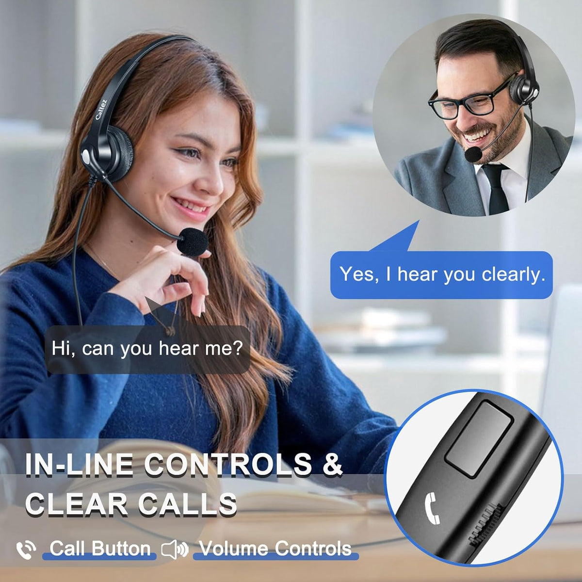 Callez Wired Computer Headset, 3.5mm/USB-C Headset with Mic Noise Cancelling for Work, Cell Phone Headphone for PC Laptop Mac iPhone Samsung Zoom Teams Call Center Home Office, in-line Controls