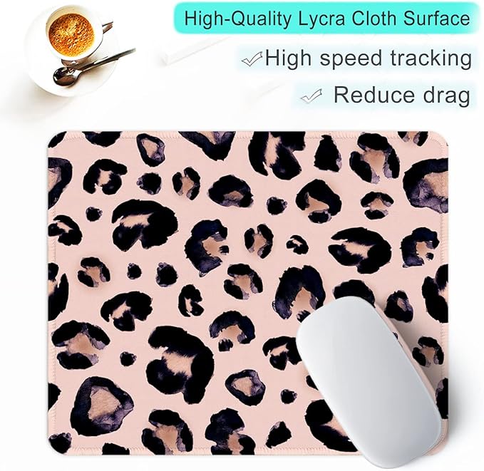 ITNRSIIET Mouse Pad with Stitched Edge Premium Textured Smooth Precise Operation Waterproof Washable Non-Slip Rubber Base Desktop Protection Mat, 10.2×8.3×0.12 inches, Leopard Black Purple