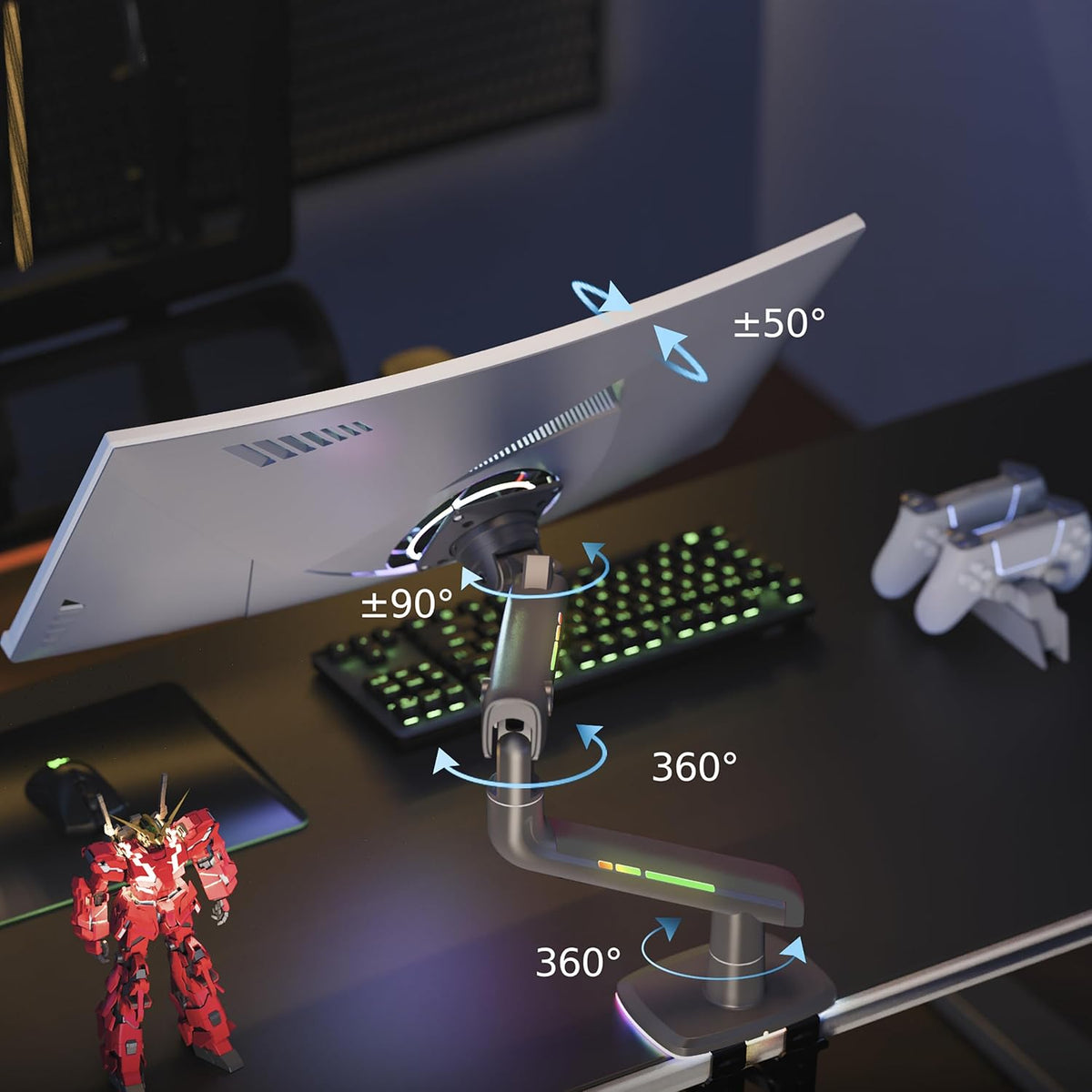 Gaming Monitor Arm for Flat/Ultrawide/Curved Monitors 32 to 60 inch, Heavy Duty Monitor Stand Load up to 20 kg, VESA 75/100 mm Mount (Oliver Green)