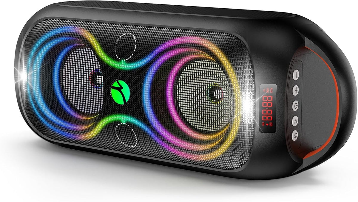 Wireless TWS Portable Bluetooth Speaker, Beat-Driven Lights, 120dB Loud Stereo Party Speaker with Bluetooth 5.3, USB/TF/AUX/FM/Mic, Built-in Carry Handle, Powerful Sound for Home,Outdoor,Party,Camping