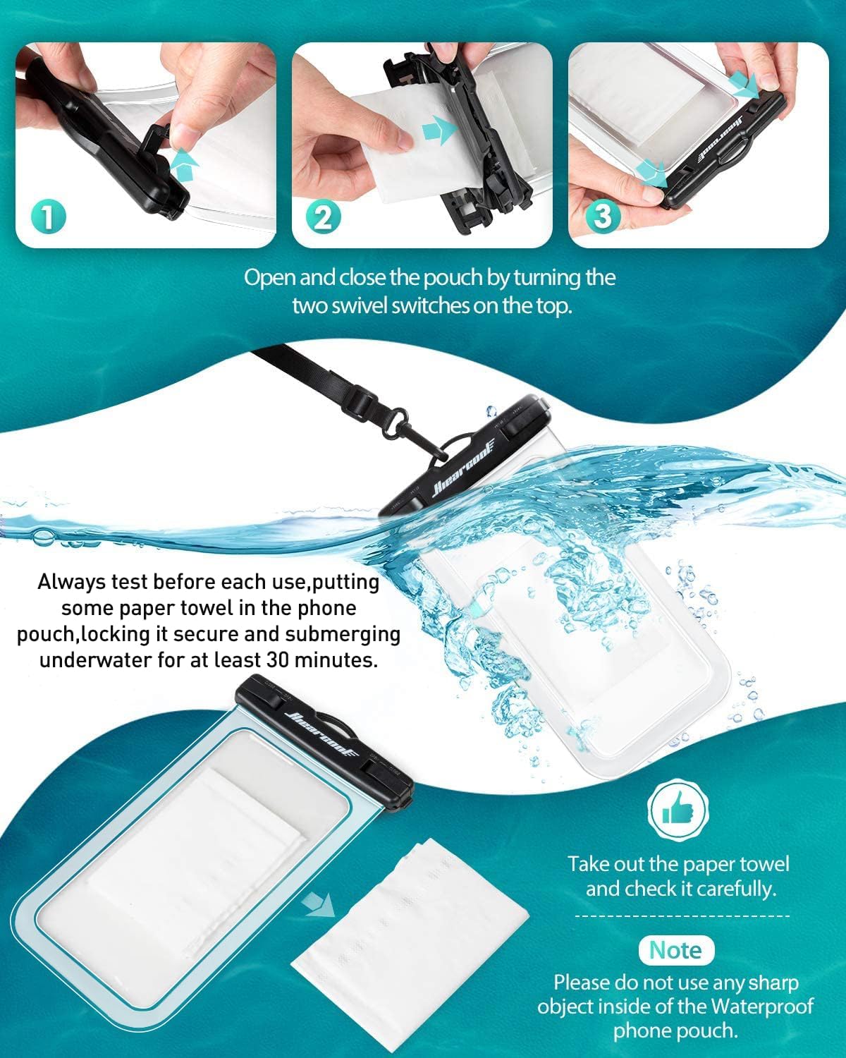 Hiearcool Universal Waterproof Phone Pouch,IPX8 Cell Phone Waterproof Case Up to 8.3" for iPhone 16 15 14 13 Pro Max,Beach Essentials Vacation Must Haves-Clear&Bright Red-2Pack
