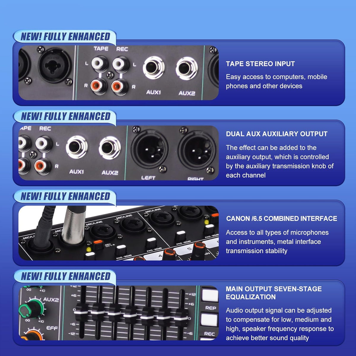 GF8 Pro Multi-Function 8-Channel Bluetooth DJ Sound Console - 7 Stage Equalizer, 99 Sound Effects, Independent Mute for Stage, Karaoke Live