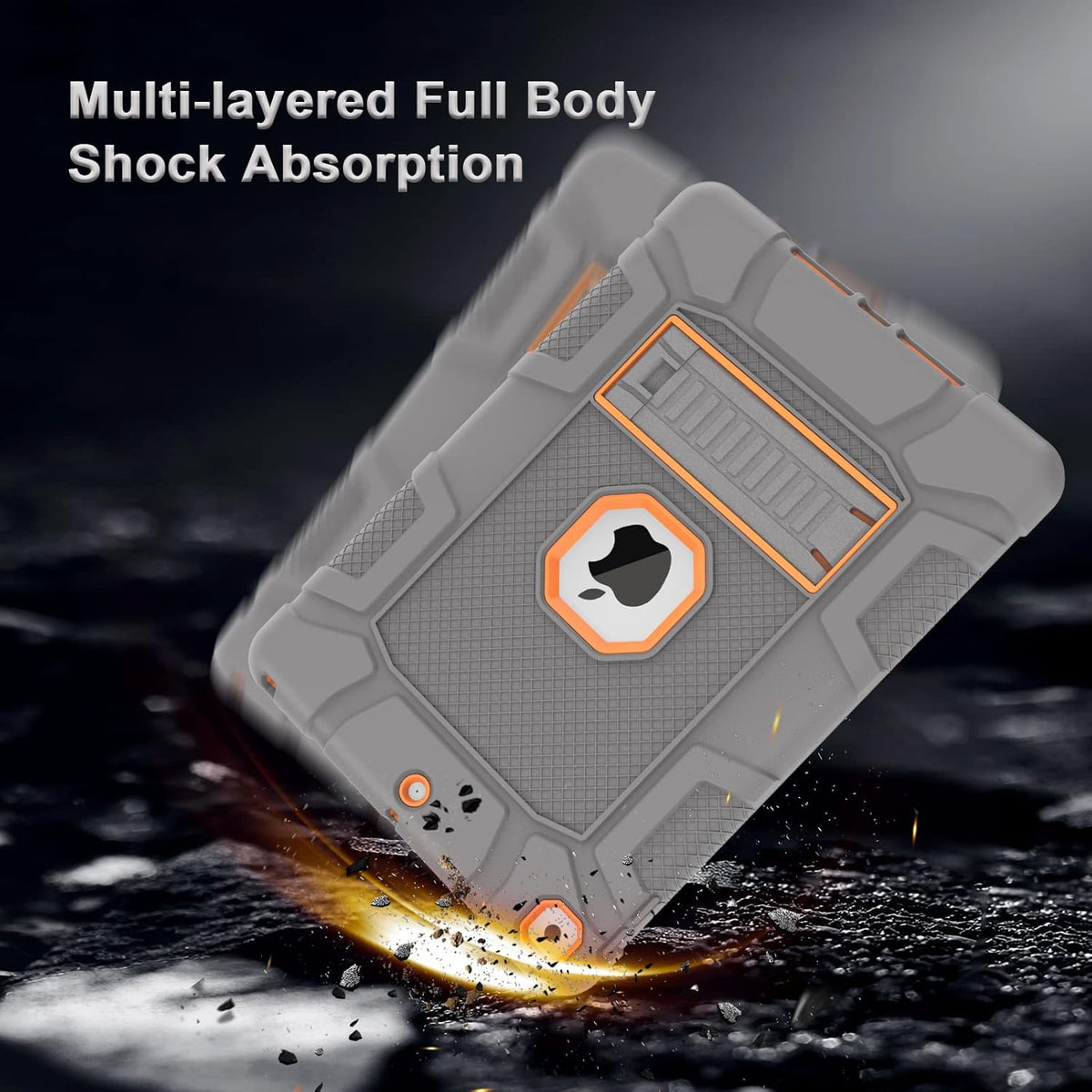 Rantice iPad 9th Generation Case, iPad 8th Generation Case, iPad 7th Generation Case, Hybrid Shockproof Rugged Drop Protection Cover with Kickstand for iPad 10.2'' (Gray+Orange)