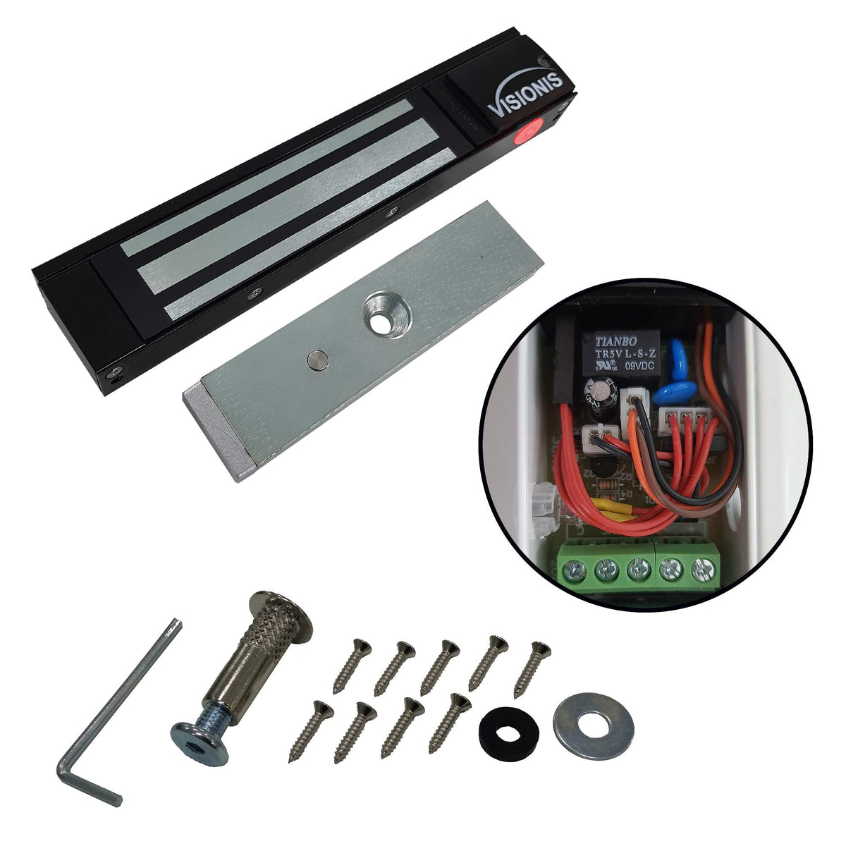 Visionis VS-VISML300LED-BL Indoor 300lbs Black Electromagnetic Lock with LED Sensor for Door Access Control
