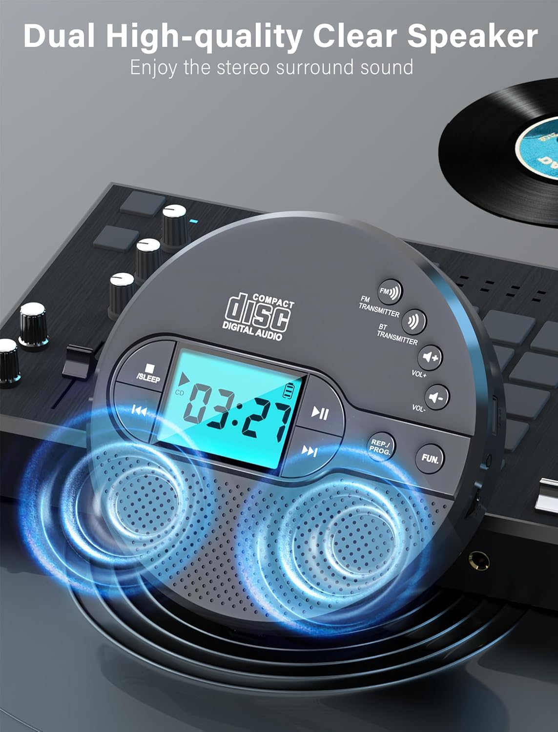 AFU 2000mAh 3.5mm MP3 Portable CD Player with Rechargeable Battery-Bluetooth Connect CD Player with Headphones Jack,FM