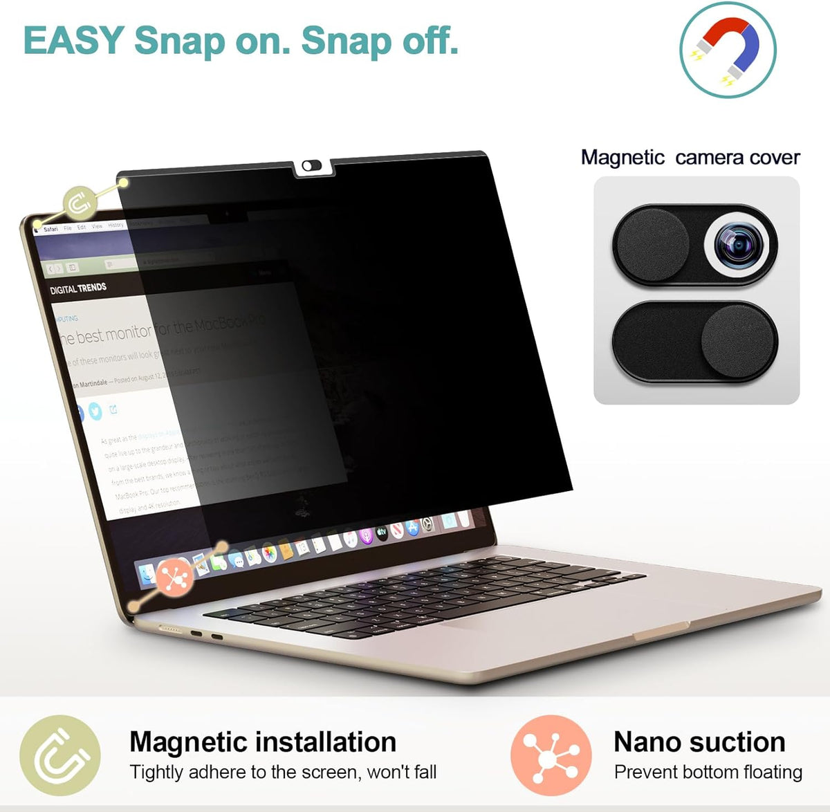 IPROKKO Magnetic MacBook Privacy Screen Protector, Compatible with MacBook Air 15Inch (2023-2025, M2 M3 M4) - A2941 A3114 A3241, Removable Matte Anti Glare Blue Light Filter for Mac Air 15.3" Laptop