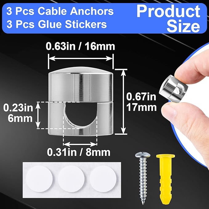 SmallCat 3Sets Charger Holders for Cords, Silver Cord Holder for Nightstand