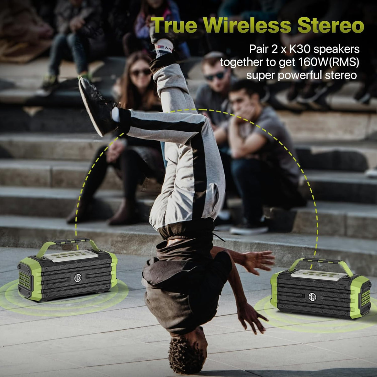 Portable Bluetooth Speaker 120W Peak 80W Wireless Speakers, TWS Pairing, Deep Bass, Hi-Fi Loud Speaker, IPX6 Waterproof, DSP Sound Boombox for Outdoor, Camping, Party, Beach