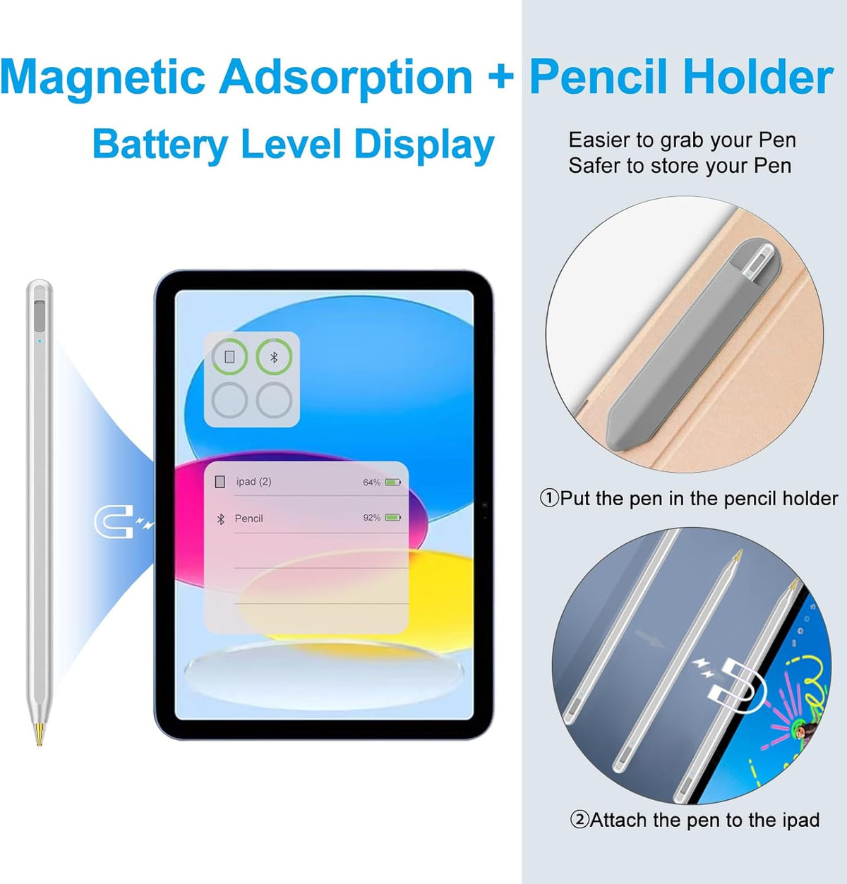 Stylus Pen for iPad 2018-2025 with Palm Rejection, Apple Pencil for Pad11th/10th/9th/8th/7th/6th Gen, iPad Pro 11/12.9 inch, New iPad Air 2025 11&13-inch(M3/2) /5th/4th/3th Gen, iPad mini 6th/5th