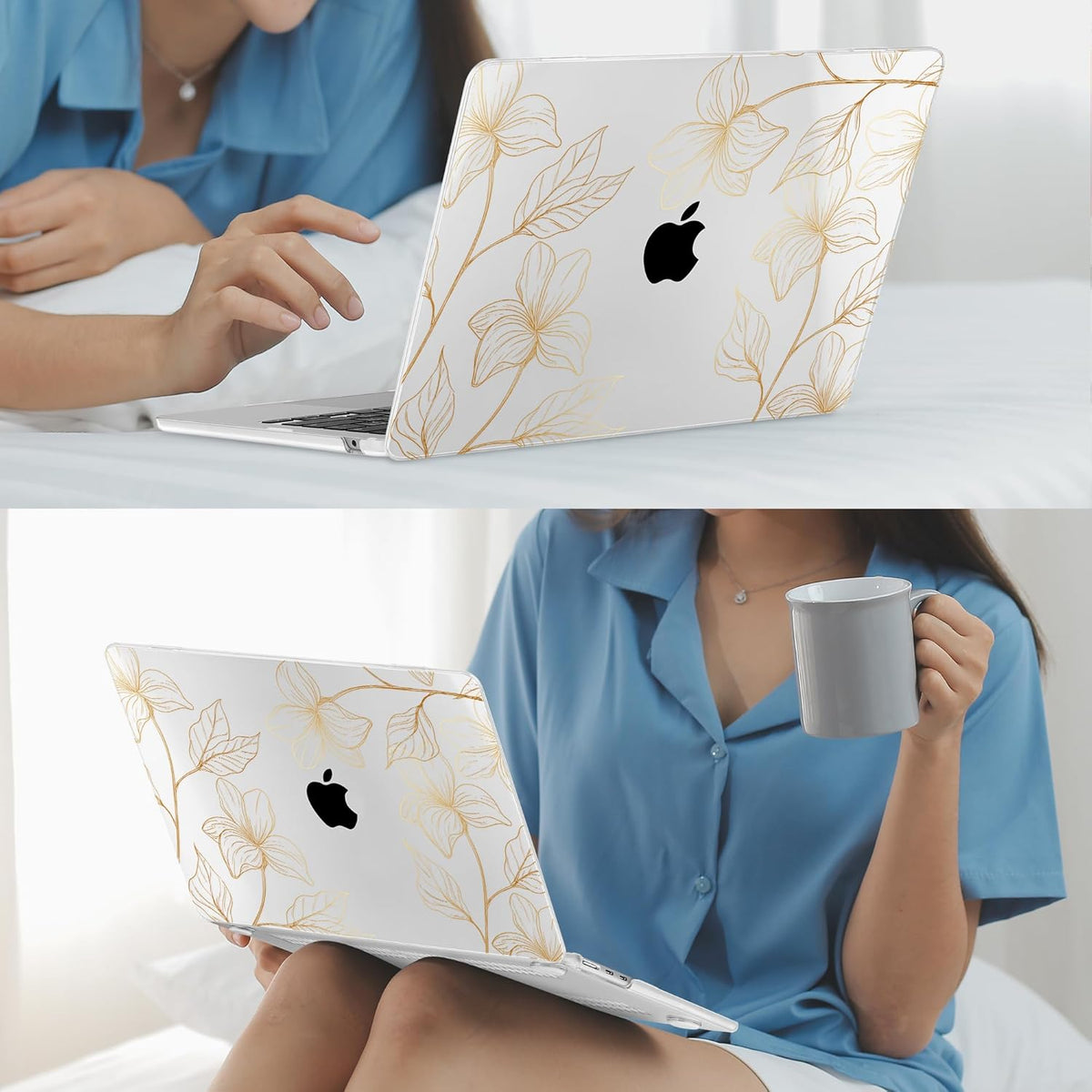 Mektron for 2025 M4 MacBook Air 13.6 Inch A3240 Case Fits 2023 A2681 M2 2024 A3113 M3 Chip with Liquid Retina Display Touch ID, Printed Plastic Hard Shell Cover for MacBook Air 13.6", Gold Flower S718