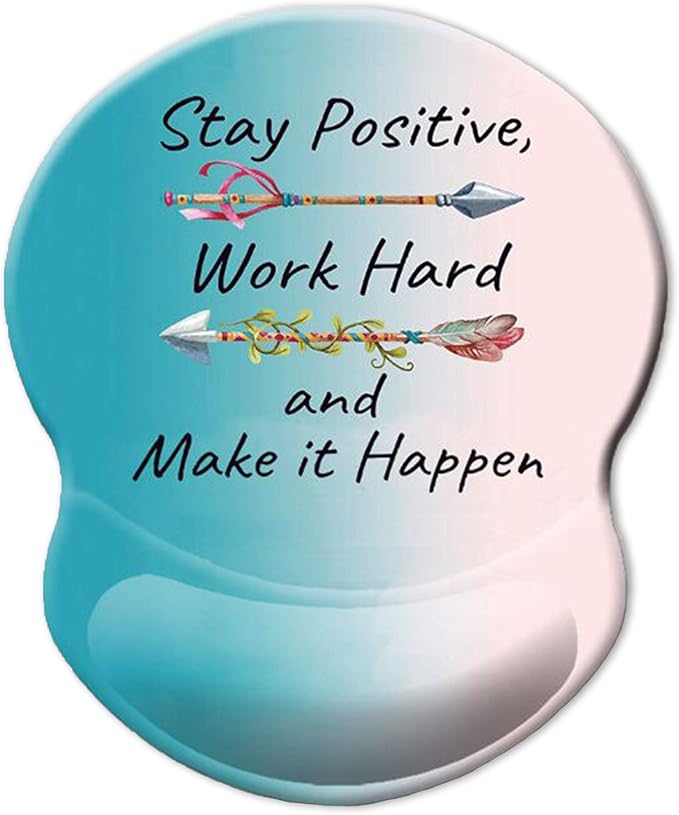 ITNRSIIET Ergonomic Mouse Pad with Gel Wrist Rest Support Non-Slip PU Base Stay Positive Work Hard and Make It Happen Inspirational Quote Cute Small Mouse Pad Pain Relief, 8.7 x 7.2 inches