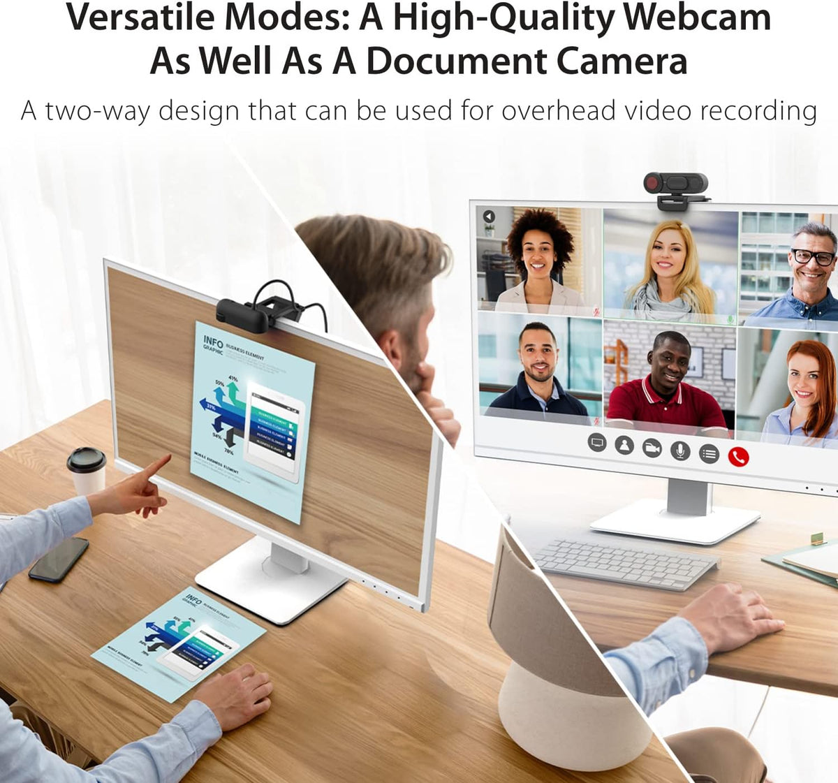 j5create 1080P Dual Mode Webcam and Document Camera with Auto & Manual Focus, Magnetic Privacy Cover for PC, Laptops | for Live Streaming, Video Calls, Online Meetings, Online Classes (JVU250)