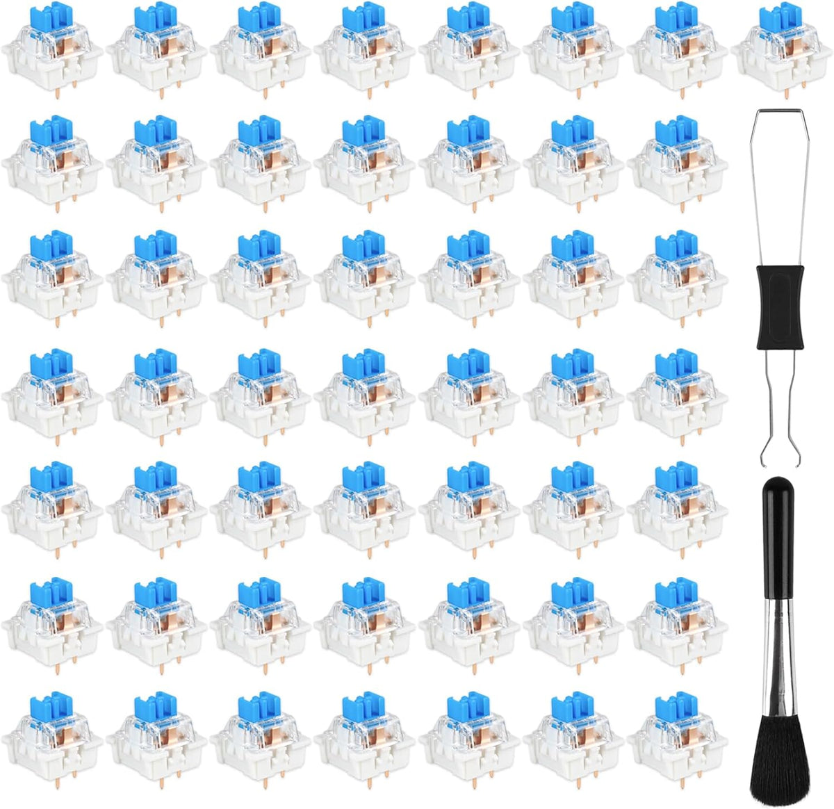 Deftomo 50 3-Pin Pcs Blue Keyboard Switches, Clicky Tactile Mechanical Keyboard Switches, Complete DIY Replacement Kit