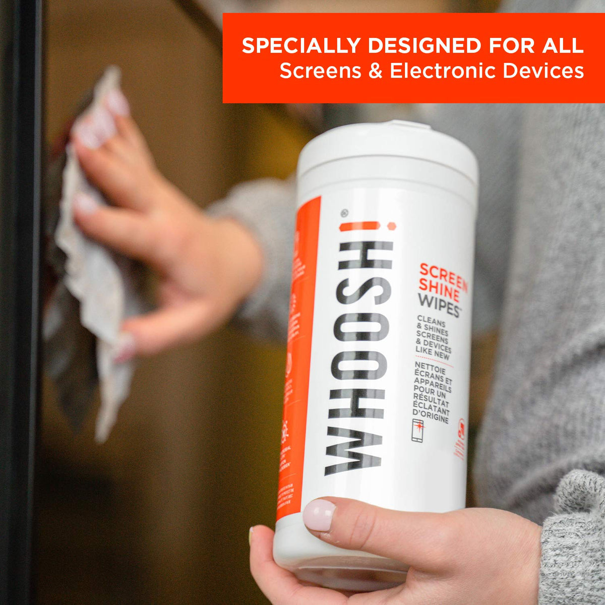 WHOOSH! Screen Shine 90 Count Touch Screen Cleaner Wipes for Car, OLED, TV, Eyeglasses, Laptop - Lint-Free, Non-Abrasive Wipes - Streak-Free Finish