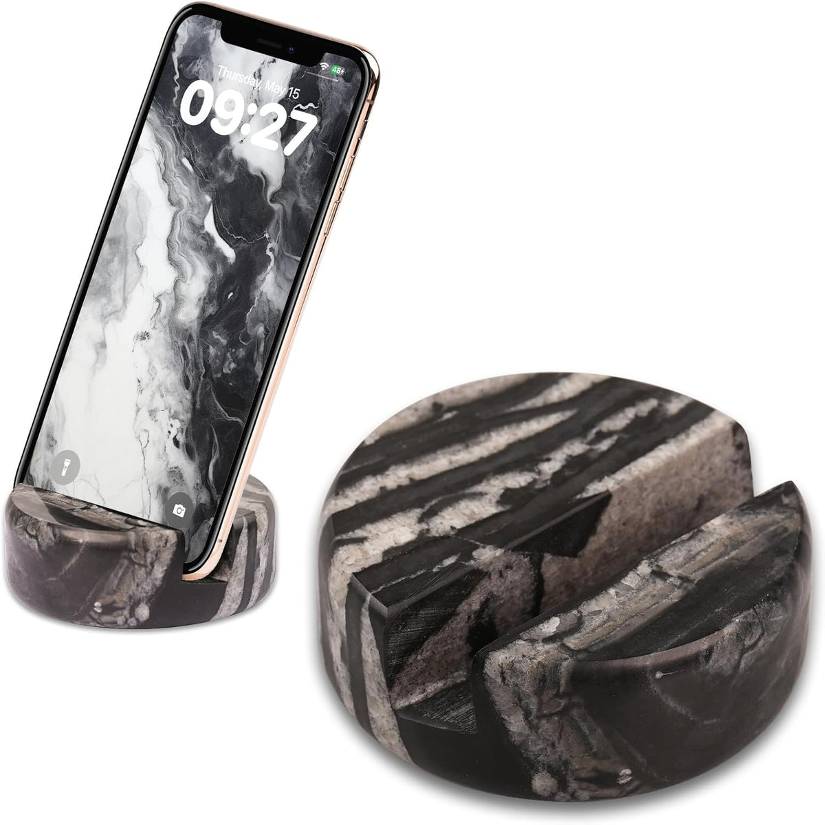 Marble Phone Stand for Desk - Cell Phone Holder for Nightstand Office Decor Compatible with iPhone 17 16 15 Pro Max iPad mini, Telephone Boho Black Marble Kitchen Accessories