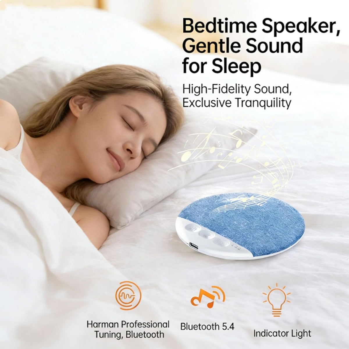 2026 1Pcs-Round) Upgrade Pillow Speaker for Sleeping, Sleep Speaker Under Pillow Bluetooth with White Noise, Dual-Mode