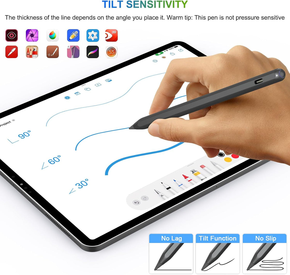 Pencil 2nd Generation Wireless Charging, Pencil for iPad with Tilt & Palm Rejection, Magnetic Stylus Pen Compatible with ipad Air 3/4/5, ipad Mini 5/6, ipad 6/7/8/9/10, ipad Pro 11/12.9 (Black)