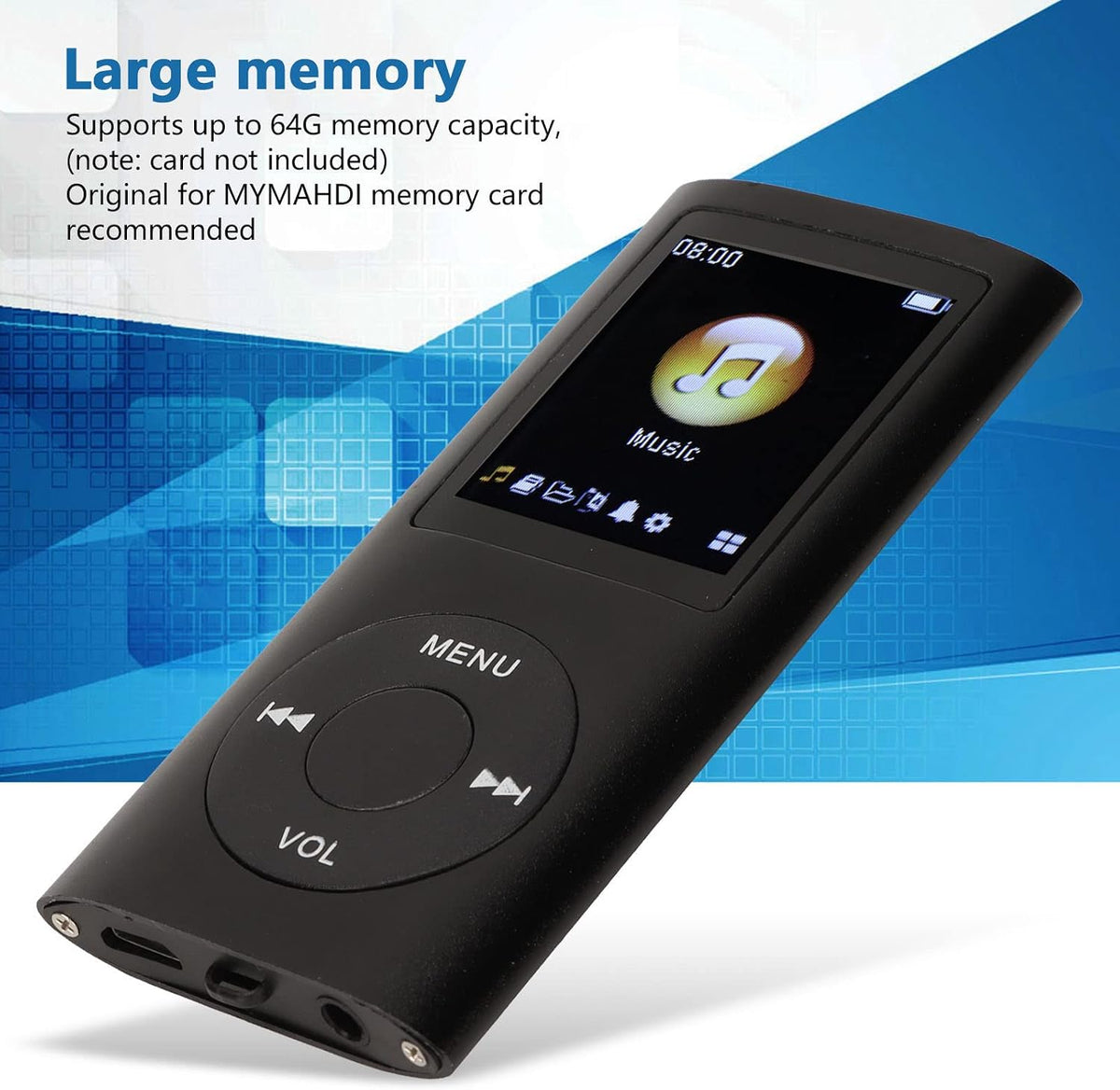 Gugxiom MP3 MP3 MP3 1.8 Inch MP3, 64G Music Player, Player, Portable Players, Slim LCD Screen, with Earphone, Supports