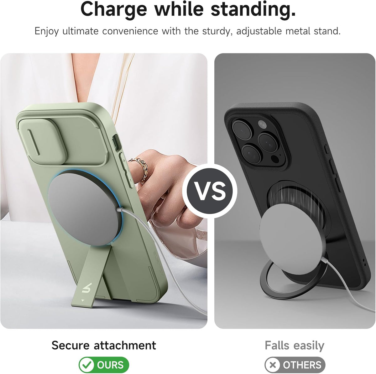 SURITCH for iPhone 12/12 Pro Case with Magnetic Camera Slide Cover and Adjustable Kickstand, Compatible with MagSafe, Shockproof Bumper Case Slim Protective Cover for iPhone 12/12 Pro 6.1 Inch, Green