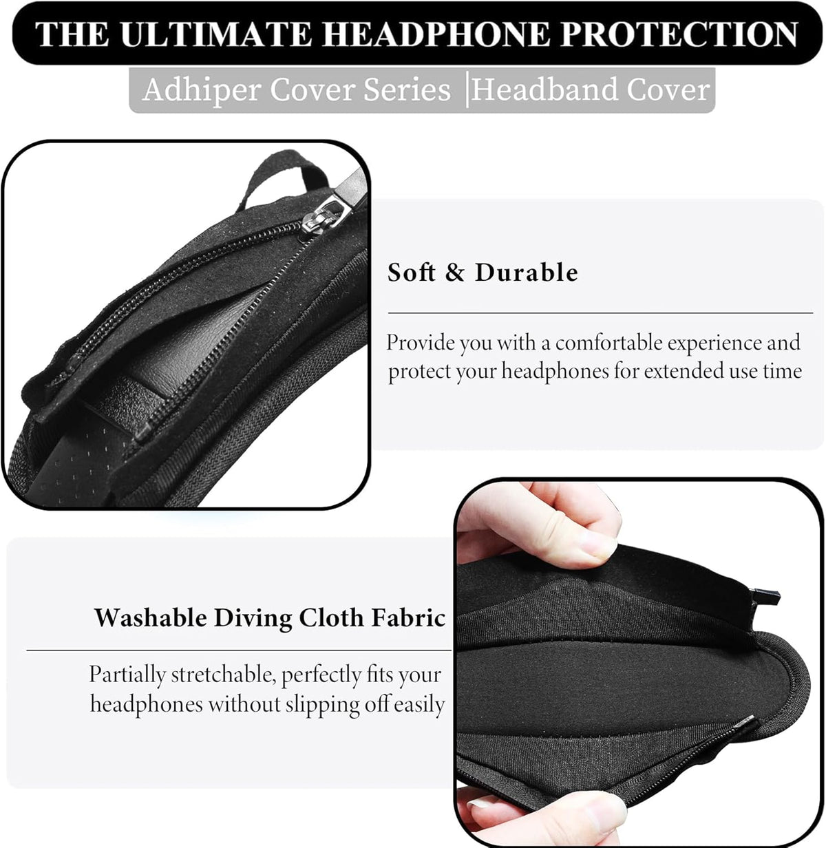 Adhiper Universal Headphone Headband Cover for Sony Beats Bose Soundcore HyperX ATH Skullcandy JBL Jabra, Headband Cover Cushion Protector for Sony XM4, XM5 & Beats Studio Pro/Solo4 Headphones - Black