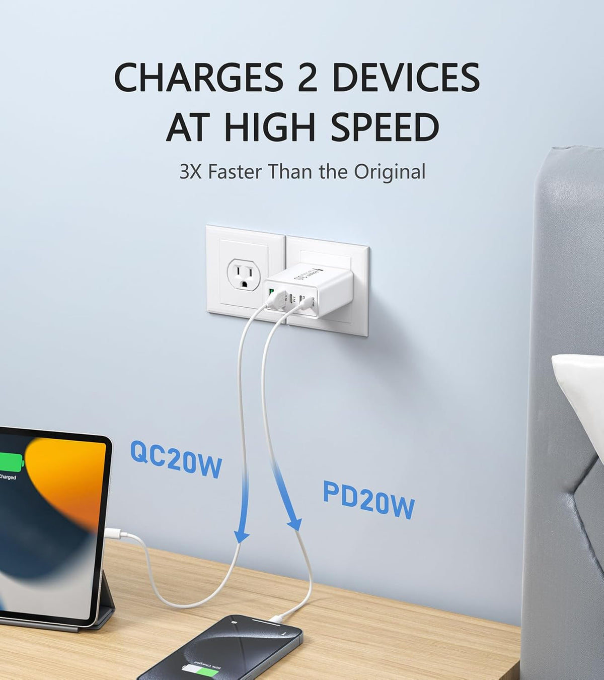 2Pack USB C Fast Charger Block,50W 5-Port USB C Wall Charger Brick,2 USB A & 3 USB C PD3.0 Power Adapter Multiport Type C Charging Plug for iPhone 16/15/14/13,Pad Mini/Pro,AirPods 4,GalaxyS23(White)