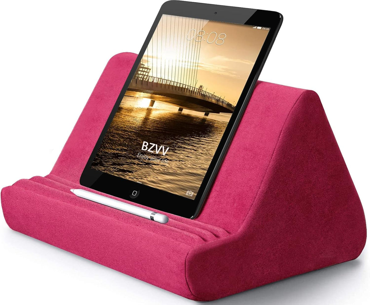 Rose Red Soft Tablet Pillow - Adjustable Stand for iPads & More, Lazy Holder with Pocket
