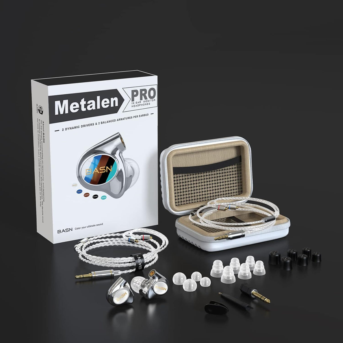 BASN Metalen PRO 4 Drivers in-Ear Monitors Headphones for Musicians, Noise Isolating Enhanced Bass Sound Earphones with CNC Metal Craft Shell, Wired Upgraded Detachable MMCX Cables(White)