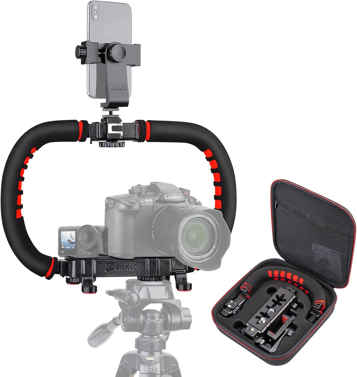Zeadio Handheld Stabilizer, Versatile Grip Rig with Carrying Case, Compatible with All Smartphones and Action Cameras
