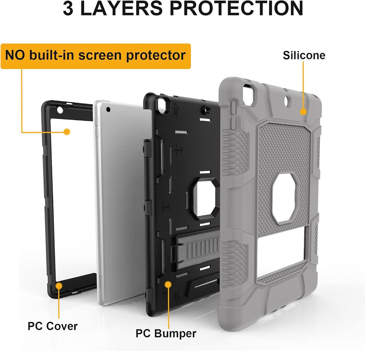 Rantice iPad Case, Hybrid Shockproof Rugged Drop Protection Cover with Kickstand for 10.2'' iPad (2021/2020/2019) (Gray+Black)