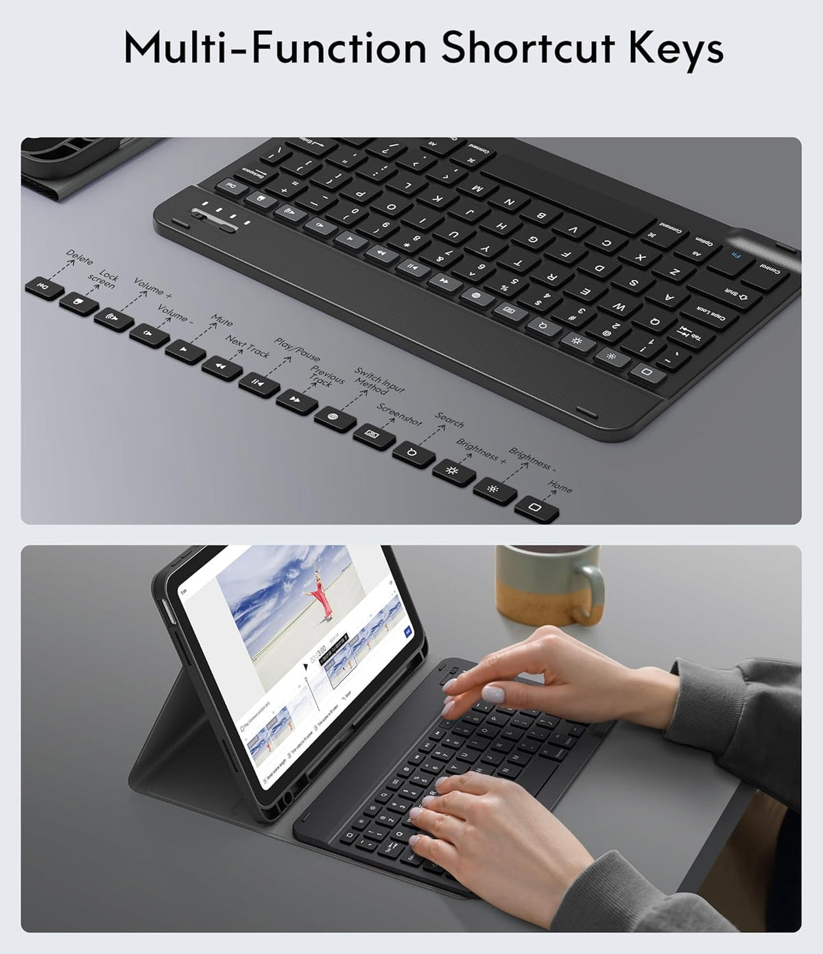 CHESONA Keyboard Case for iPad (A16) 11th/10th Generation (2025/2022), Detachable Wireless Keyboard, Stand Folio Keyboard Cover with Pencil Holder, Thin & Light (Black)