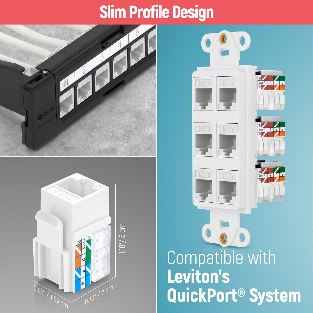 Everest 90° Angled RJ45 Cat6 Keystone Jacks 100-Pack in White - Slim Profile Female RJ45 Connectors - Cat 6 Keystone Jack - Compatible with 90° Angled Speed Termination Tool - easyJACK (B094WB91H3)