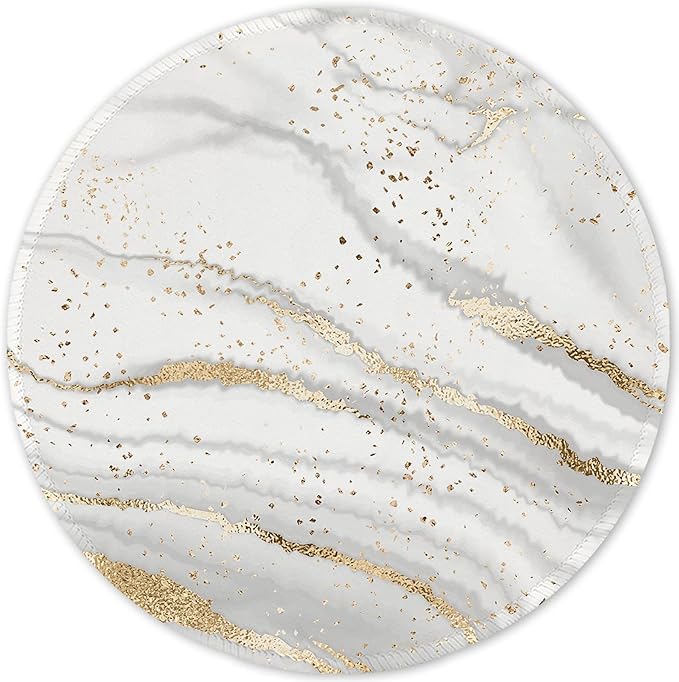 ITNRSIIET Round Mouse Pad with Stitched Edge Premium-Textured Waterproof Non-Slip Rubber Base Desktop Protection Mat Diameter 8.7 inches, Gray Gold Marbling