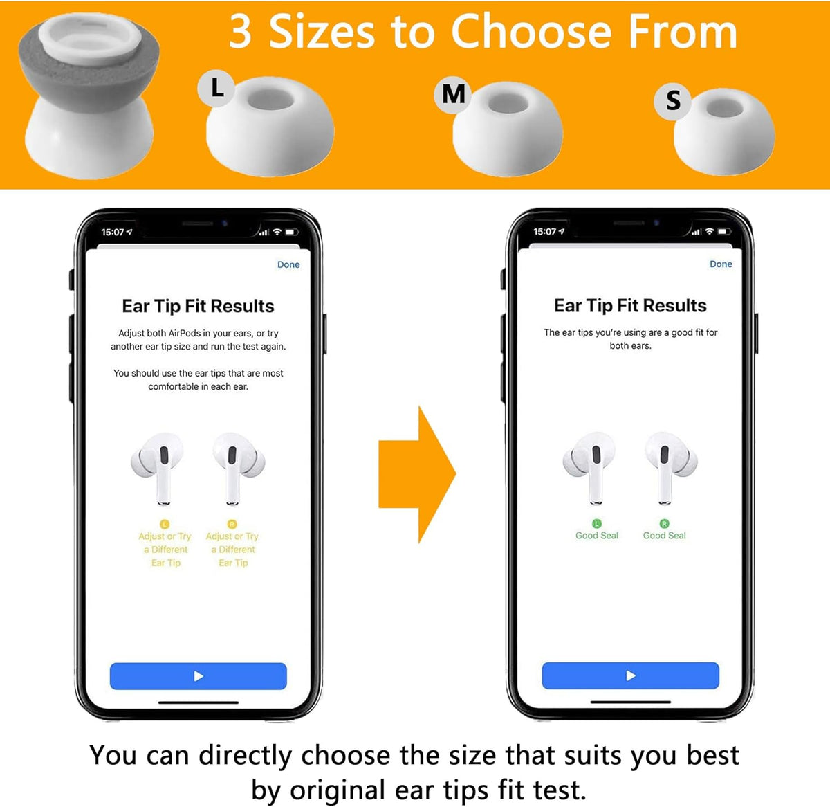 Airpod Pro Ear Tip Memory Foam & Silicone Hybrid Ear Tips, Perfect Noise Reduction, Stays in Your Ears, Ultra-Comfort, Anti-Slip Eartips, Fit in The Charging Case (Grey, Medium)