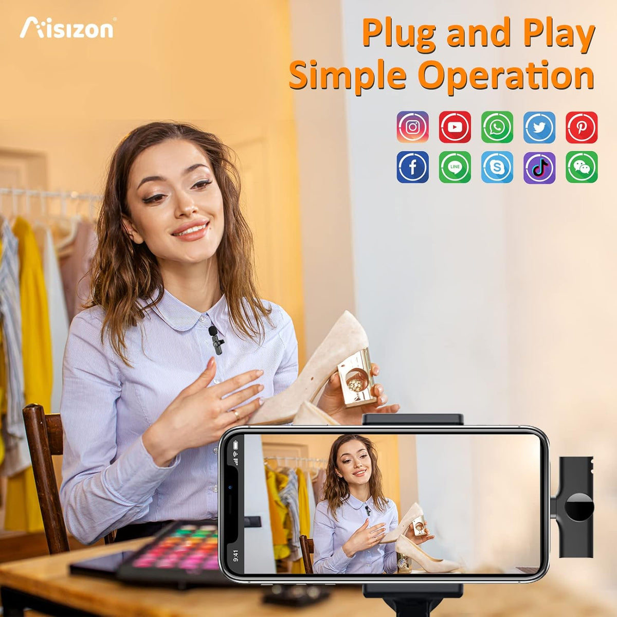 Wireless lavalire Microphone, Clip on Microphones, Hi-Fi Audio, Wireless Mic A3, for iPhone 7-14, Laptop, Zoom Meeting, Video Recording, tiktok